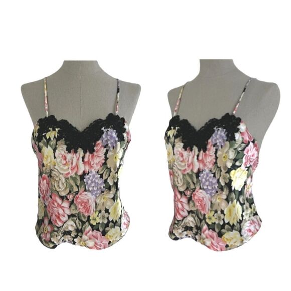 Vintage Victoria’s Secret Gold Label Floral Silk Satin Top Camisole Tank Lace L - Picture 2 of 13
